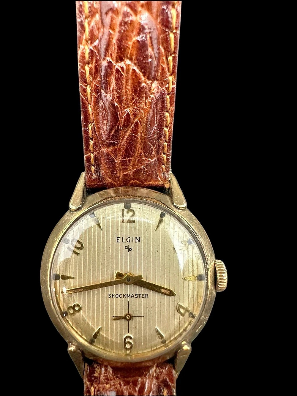 Elgin Shockmaster Vintage Gold-Tone Watch Brown Leather Strap
